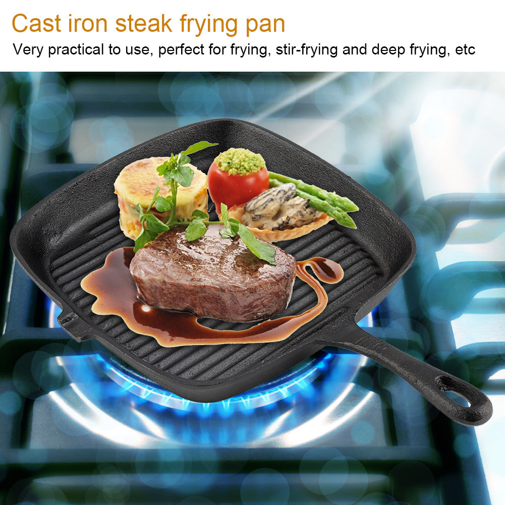Cast Iron Steak Frying Pan Food Meals Gas Induction Cooker Cooking Pot Kitchen Cookware
